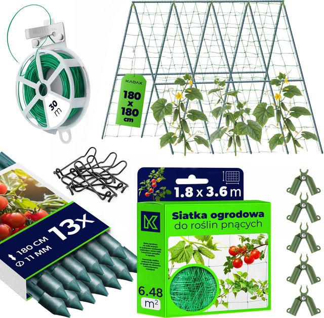 KADAX Gartenpfahlset für Kletterpflanzen mit Gitter, 13 Stück, Höhe: 180 cm - Bild 1