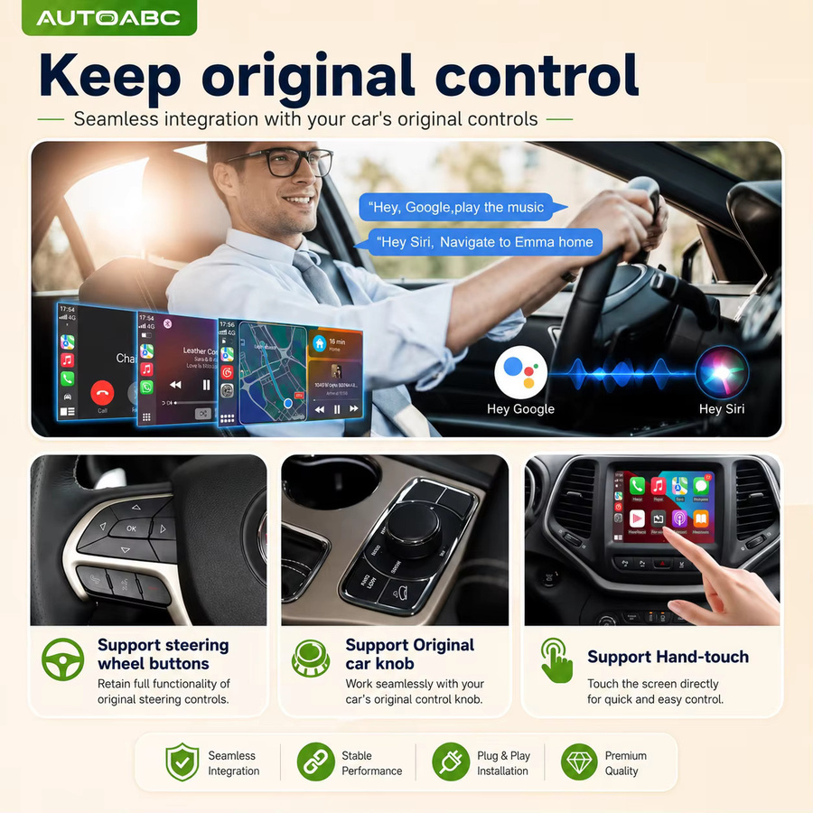 AUTOABC Kabelloses CarPlay und Android Auto Interface für Dodge Challenger, Chrysler 300C und Jeep (2014-2019) OEM Upgrade Decoder Box in Schwarz - Bild 3
