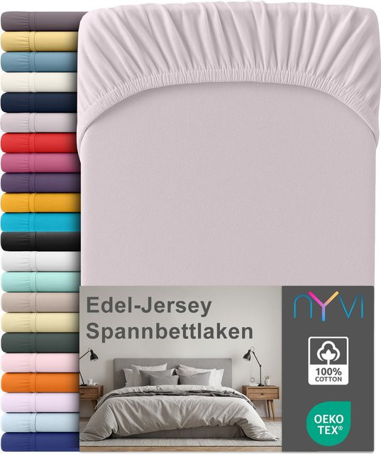NYVI Edel Jersey Spannbettlaken Deluxe aus 100% supergekämmter Baumwolle, Farbe: Platin, B/T: 90 x 200 cm, Steghöhe bis 25 cm - Bild 1