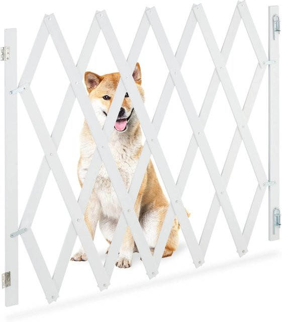Relaxdays Hundeabsperrgitter aus Bambus in Weiß, ausziehbar, B/T/H: 87 x 34 x 140 cm - Bild 1