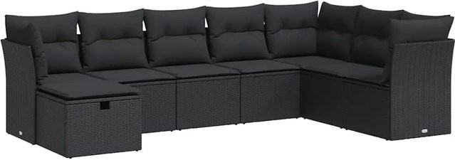 vidaXL 8-teilige Garten-Sofagarnitur in L-Form aus schwarzem Poly-Rattan mit Sitzkissen und Stauraum - Bild 1