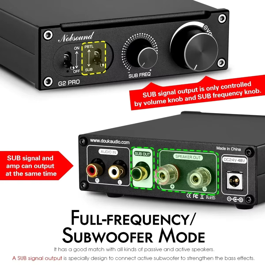 Douk Audio Hi-Fi G2 Pro Subwoofer Vollfrequenz-Monokanal-Digital-Leistungsverstärker mit 300W in Schwarz - Bild 6