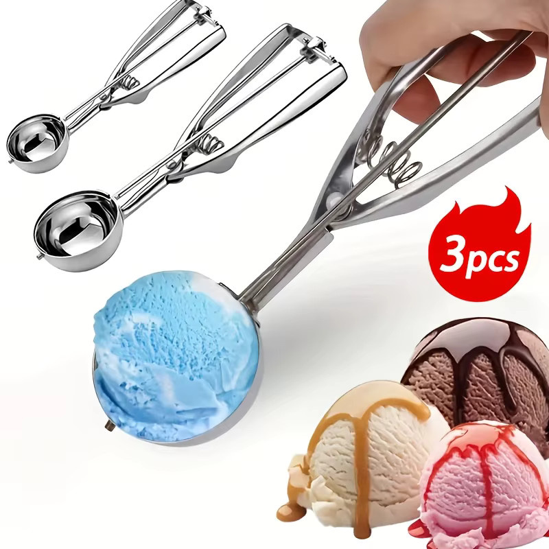 YOCITY Eisportionierer aus Edelstahl mit Auslöser in Silber, 3 Größen für Eis, Melone und Teig - Bild 6