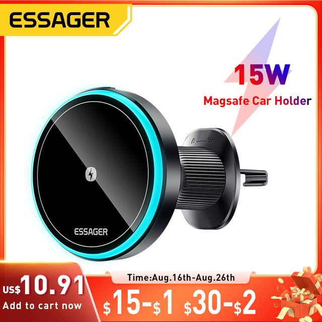 Essager Magnetische Kabellose Auto-Handyhalterung mit 15W Schnellladefunktion, 360 Grad Verstellbar, Schwarz, Universelle Handyhalterung für iPhone und Samsung - Bild 1