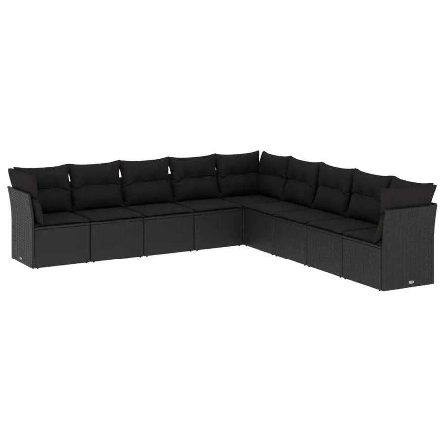 vidaXL 9-tlg Garten-Sofagarnitur in L-Form aus schwarzem Poly-Rattan mit Sitzkissen und Rückenkissen - Bild 2