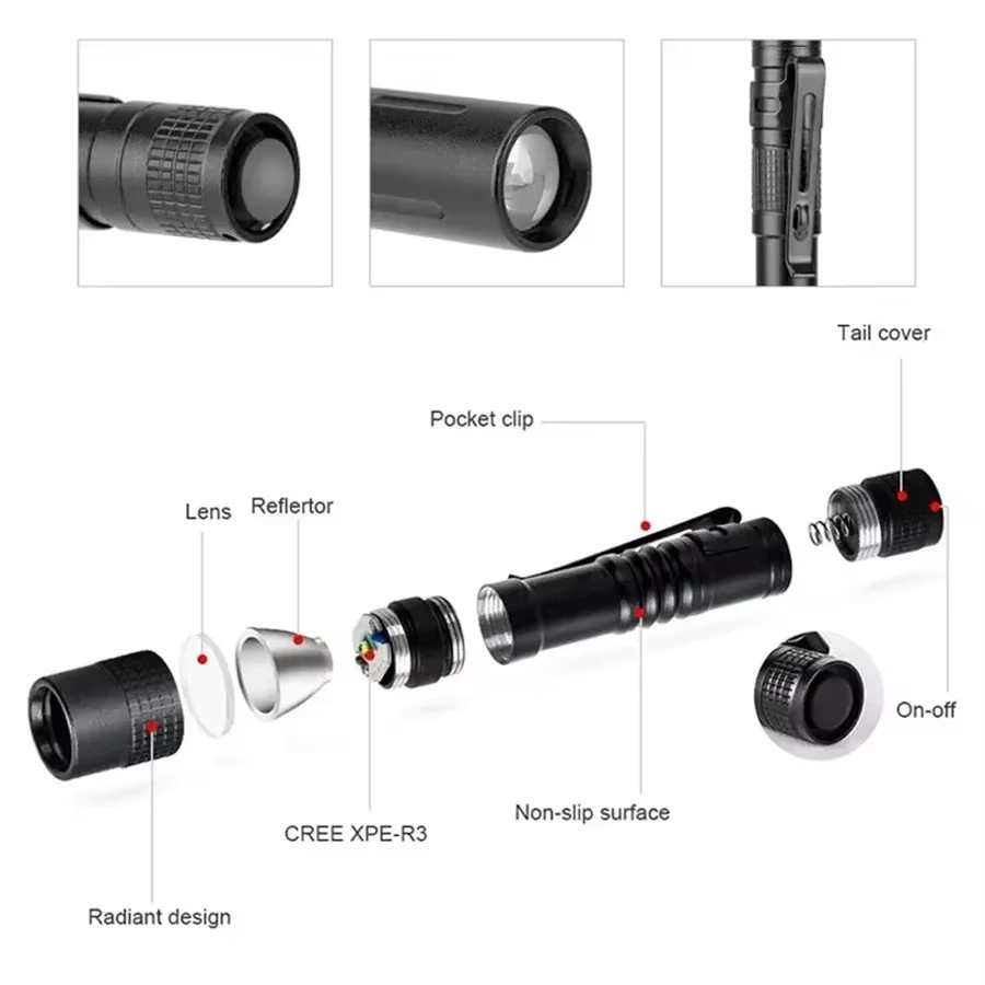 Heinast Mini Tragbare LED Stift Taschenlampe Schwarz für Camping und Notfälle - Bild 4