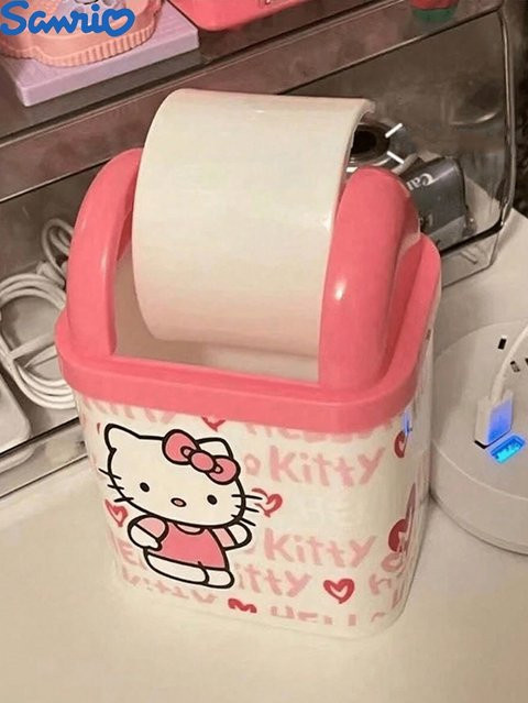 Sanrio Hello Kitty Aufbewahrungsbox mit Deckel, quadratischer Mini-Abfalleimer in Pink aus Kunststoff - Bild 1
