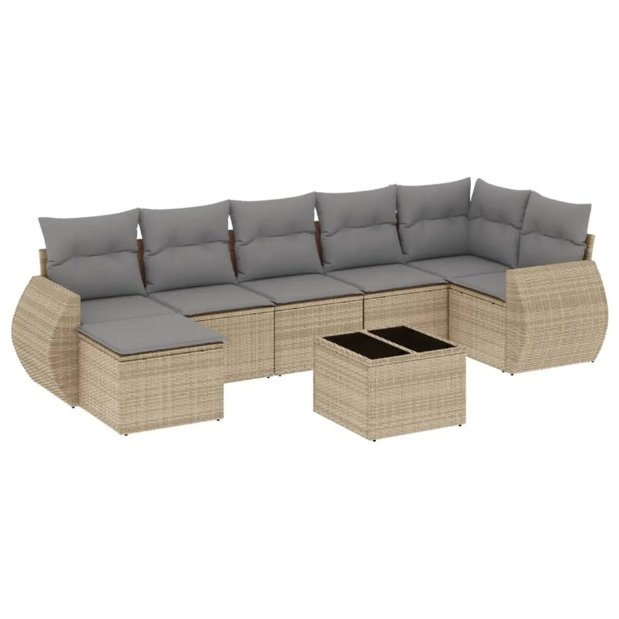 vidaXL 8-teilige Garten-Sofagarnitur aus Poly-Rattan mit Kissen in Beige - Bild 2