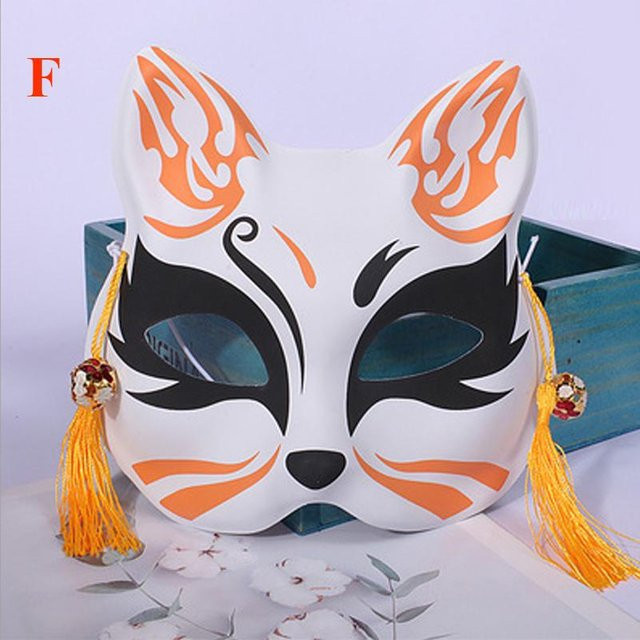 Speedy One Japanische Party-Show-Fuchs-Maske mit Quasten und Glöckchen, Kitsune Half Face, Orange - Bild 1