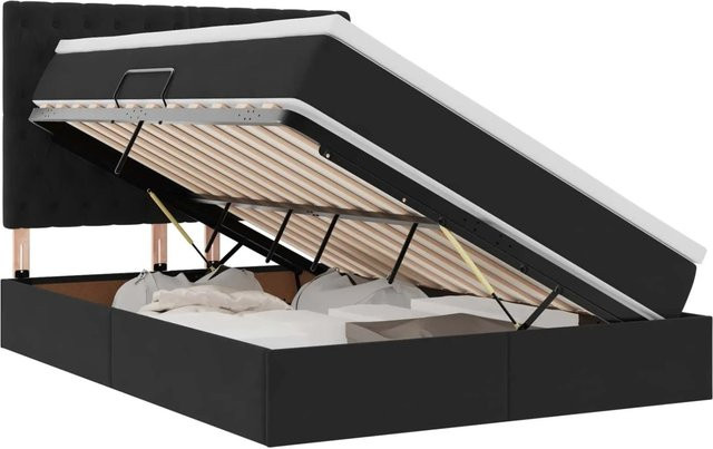 vidaXL Aufbewahrungsbett mit Matratze in Schwarz aus Samt und Metall, B/T: 140 x 190 cm - Bild 1