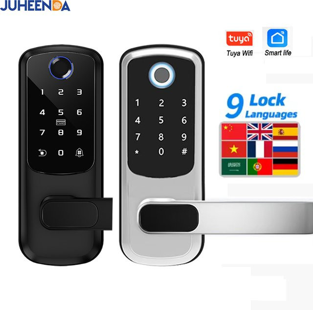 Tuya WiFi Smart Lock in Schwarz mit biometrischem Fingerabdruck, Passwort, IC-Karte und Smart Life App für schlüssellosen Zugang - Bild 1