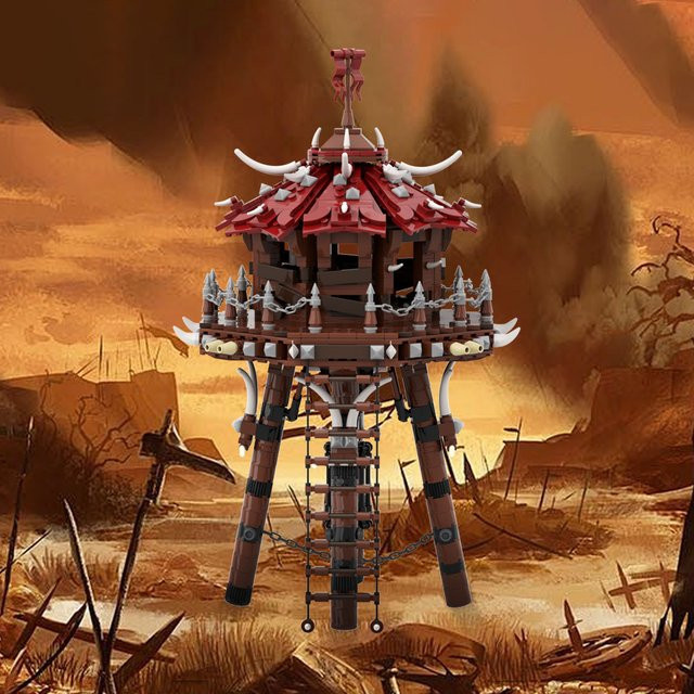 GOBRICKS Mittelalterlicher Ork-Bogenschützen-Turm, Modellbausatz, Fantasy - Bild 1