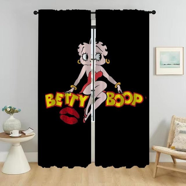 Bettys Boops Verdunkelungsvorhänge für Wohnzimmer und Schlafzimmer, 2er-Set, Schwarz, Breite: 50 cm, Höhe: 70 cm - Bild 1