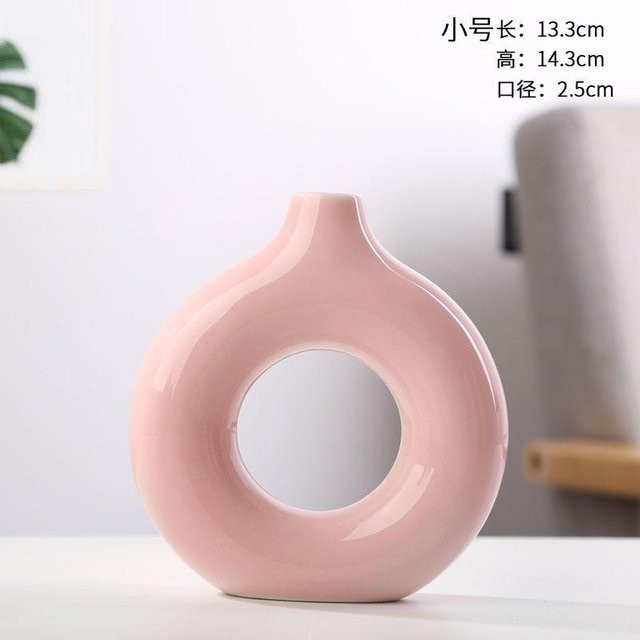 Nordische Keramikvase von Yiran Furniture in Weiß, kreisförmige Donut-Blumenvase für deine Wohnzimmer- und Schreibtischdekoration - Bild 1