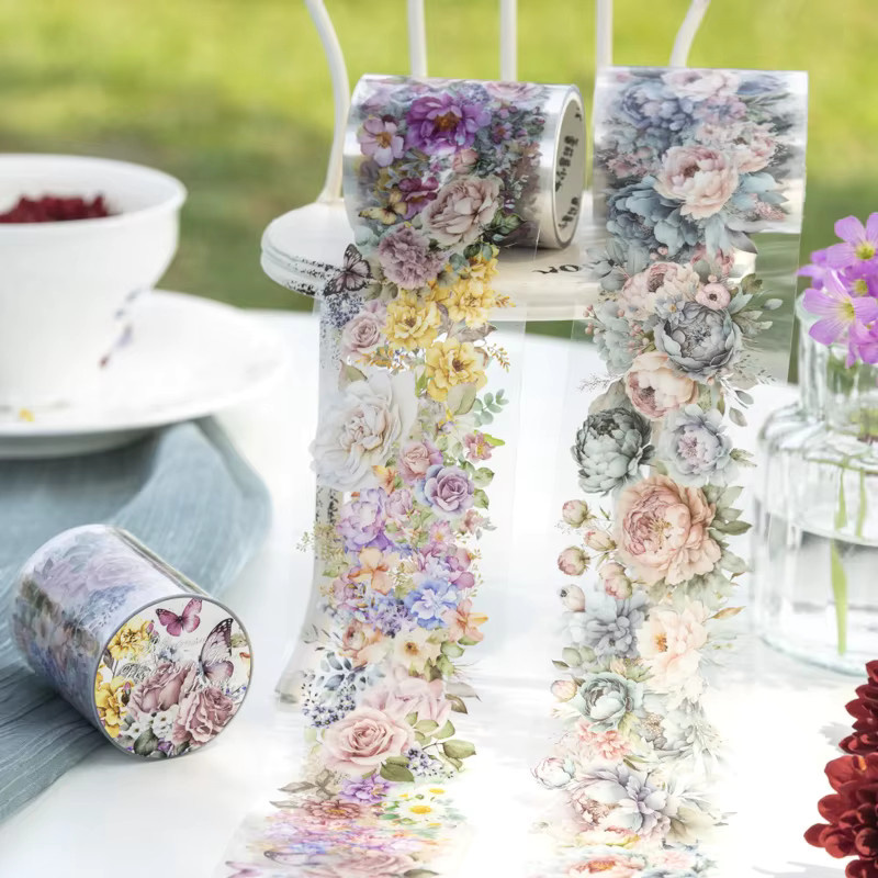 Washi Tape mit romantischem Rosen- und Blumenmuster für kreative DIY-Collagen und Dekoration, 200 cm, Mehrfarbig - Bild 2