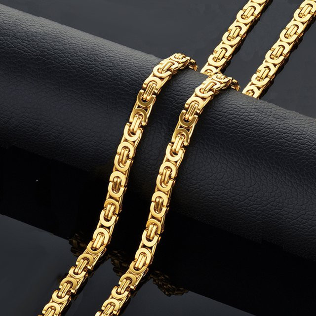Halskette Byzantinische Link, Edelstahl, Gold, 6mm, Unisex, Vintage - Bild 1