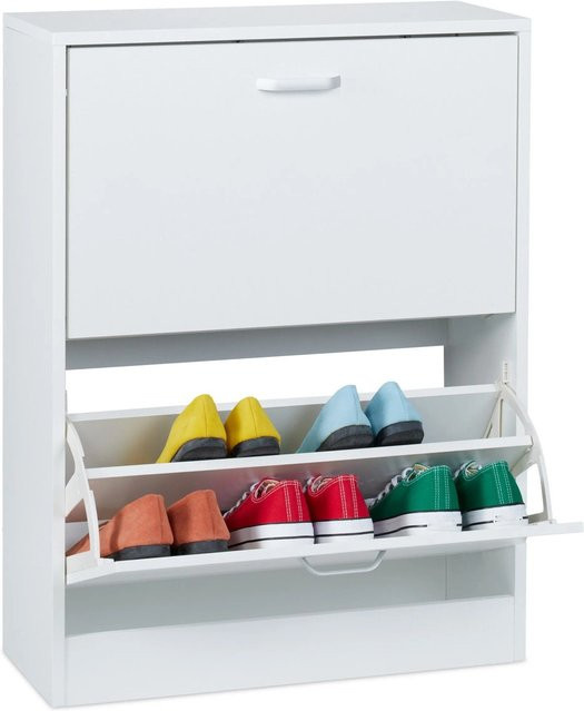 Relaxdays Schuhschrank Kipper Weiß mit Wandbefestigung, B/H/T: 79 x 60 x 24 cm - Bild 1