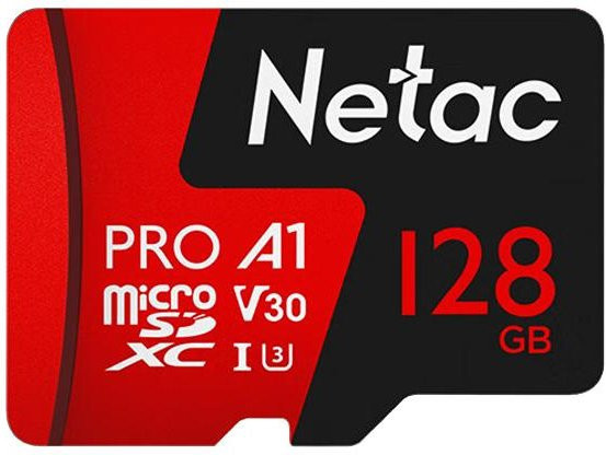 Netac Micro SD Speicherkarte mit SD-Adapter und Kartenleser, microSDXC Class 10 U3 V30 A2, 128 GB, Rot - Bild 1