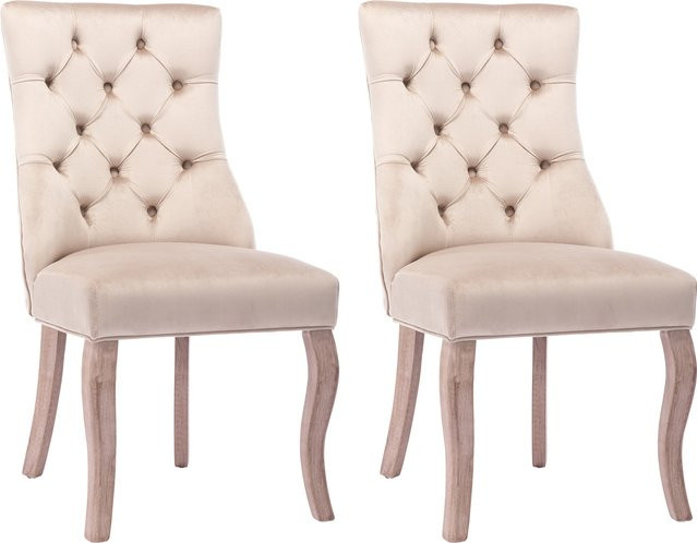 Aosom Esszimmerstühle 2er Set gepolstert in Beige mit Samtoptik und Holzbeinen, Höhe: 97 cm - Bild 1