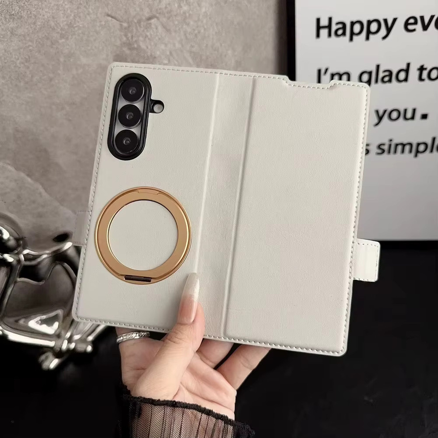 Luxuriöse Ledertasche für Samsung Galaxy Z Fold 7, 6, 5 und 4 in Grün mit 3 Kartenfächern, Metall-Magnetring und drehbarer Halterung - Bild 2