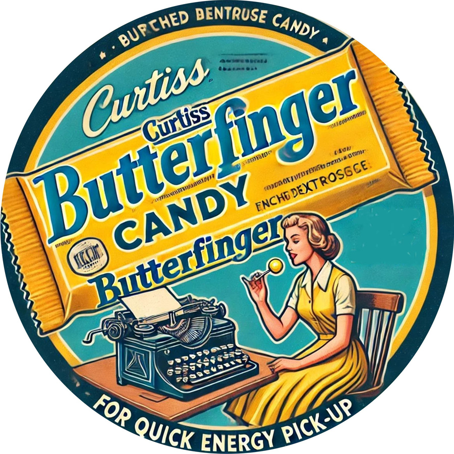 Potdemiel Vintage Butterfinger Candy Metallschild, rundes Aluminium-Wandkunst-Schild in Blaugrün, Durchmesser: 20,3 cm - Bild 3