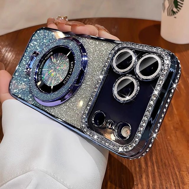ElectroCN Schutzhülle mit Glitzer Strass und magnetischem Ständer für iPhone 17 Pro Max und iPhone 11 Pro Max, Blau, inklusive Linsenfolie und stoßfestem Design - Bild 1