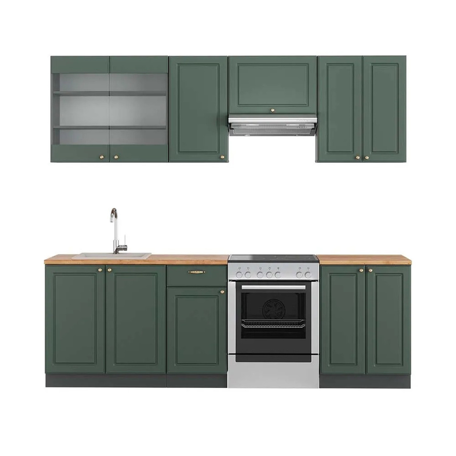 Vicco Fame-Line Küchenschränke Landhausstil in Grün-Gold und Anthrazit mit Eiche-Optik, Breite: 240 cm - Bild 2