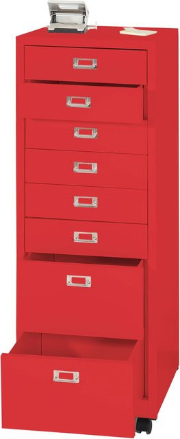 Rollcontainer MCW-L49 aus Metall in Rot mit 8 Schubladen, B/T/H: 115 x 40 x 41 cm - Bild 1