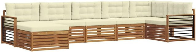 vidaXL Sofagarnitur 7-teilig aus Massivholz Akazie in Natur und Creme mit L-Form und Polsterkissen - Bild 1