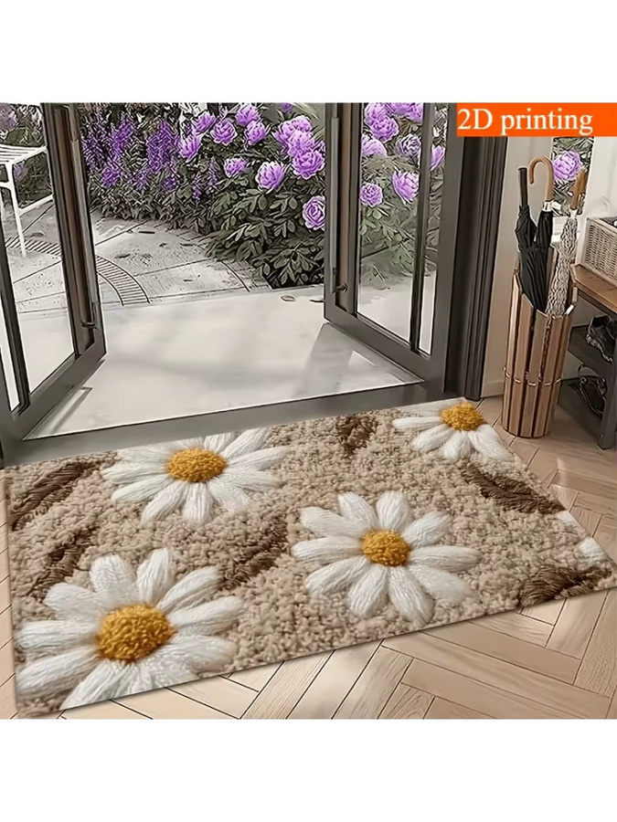 VIKAMA Daisy Fußmatte mit floralem Blumenmotiv aus Polyester, rechteckig, B/T: 60 x 40 cm - Bild 4