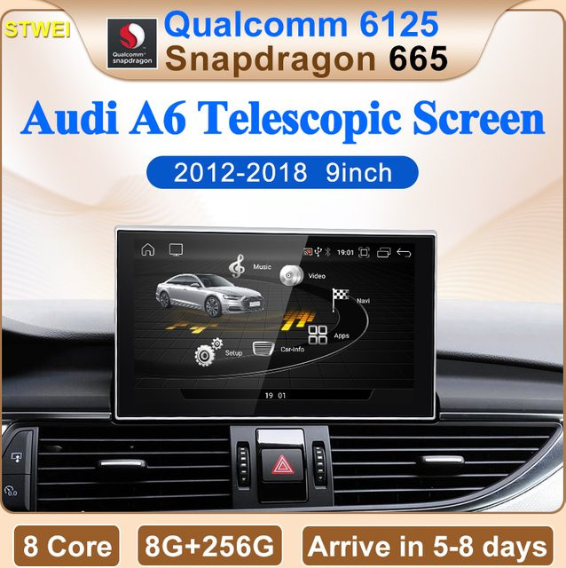 STWEI Android 14 Multimedia-Autoradio mit Qualcomm Snapdragon 665, Wireless CarPlay und GPS für Audi A6 A7 C7 (2012-2018), Schwarz - Bild 1