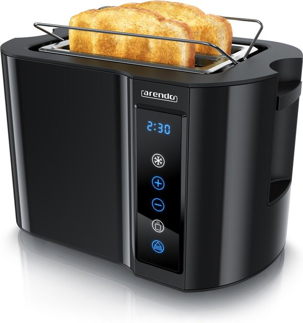 Arendo Toaster aus Edelstahl mit Brötchenaufsatz, Digitaldisplay und Touch-Bedienung in Silber und Schwarz - Bild 1