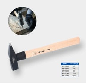 Brilliant Tools Schlosserhammer mit Hickory-Stiel in Schwarz und Silber, 500 g - Bild 1