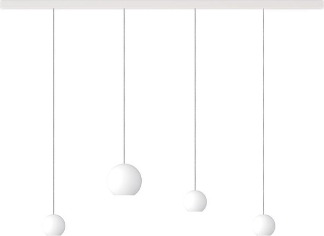 KOMOT KOS Quattro SL LED-Pendelleuchte Schiene 200 cm in Weiß matt mit Edelstahl und mundgeblasenem Opalglas, Tunable White 2200K - 4200K - Bild 1