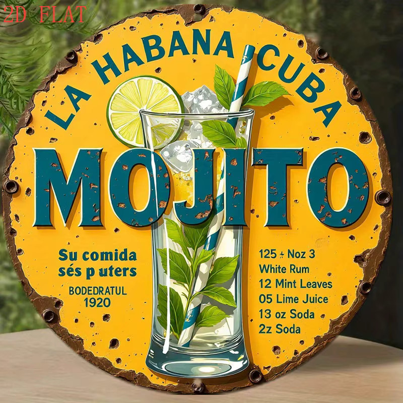 CIFBUY Vintage Mojito Cocktail Rezept Schild Wanddekoration mit Limetten-Minz-Rum-Motiv in Multicolor, B/H: 20 x 20 cm - Bild 2