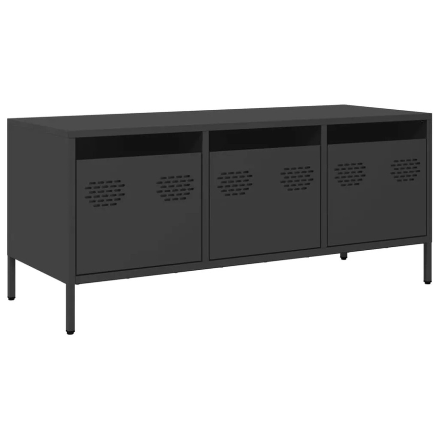 vidaXL TV-Schrank aus kaltgewalztem Stahl in Schwarz im Industrie-Stil, B/T/H: 101,5 x 39 x 43,5 cm - Bild 2