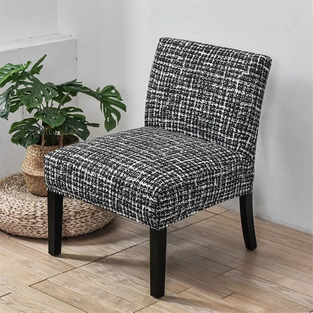 Bestbags Ärmelloser Stuhlbezug mit Pflanzen-Blätter-Motiv in Schwarz, elastischer Stretch-Bezug für Sessel und Hocker - Bild 1