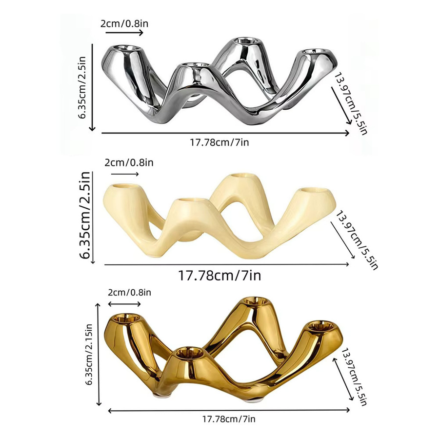 Aihem Keramik-Kandelaber in Gold für Kerzen als luxuriatives Tischdekor - Bild 3
