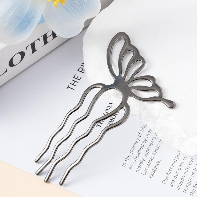 Rd lala Haarstäbchen Schmetterling U-Form, Metall, Grau, Damen - Bild 1