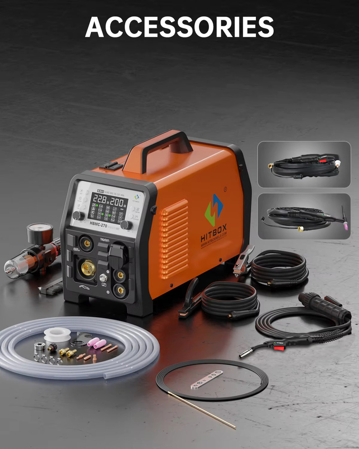 HITBOX HBMC270 6-in-1 Multiprozess-Schweißgerät mit MIG, TIG, MMA, Plasmaschneiden und Punktschweißen, tragbares Inverter-Schweißgerät für Aluminium, 220V - Bild 6