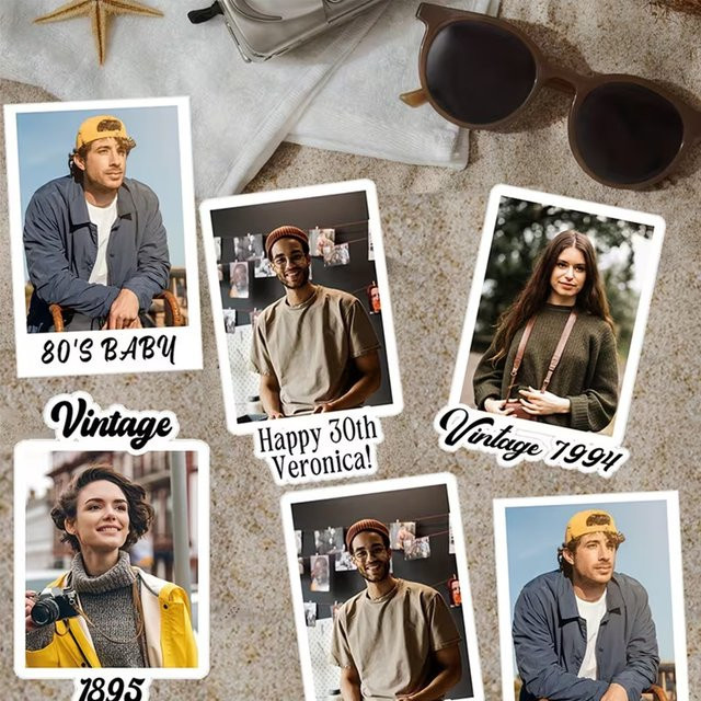 20 Stück personalisierte Vintage Foto Namensaufkleber für deine Geburtstagsparty im 80er und 90er Stil von joy-enlife, mehrfarbig - Bild 1