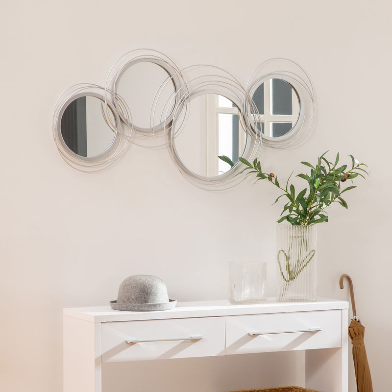 HOMCOM 3er Set Wandspiegel mit 4 runden Spiegeln aus Metall in Silber für Wohnzimmer und Schlafzimmer - Bild 2