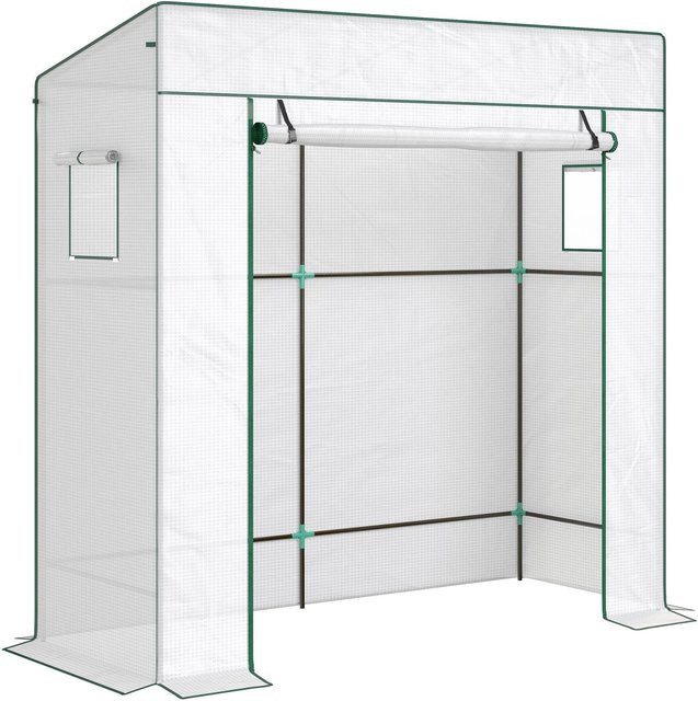 Furnicato Tomatengewächshaus Foliengewächshaus mit Schrägdach, Rolltor und Mesh-Fenster, Weiß, B/T/H: 196 x 77 x 197 cm - Bild 1