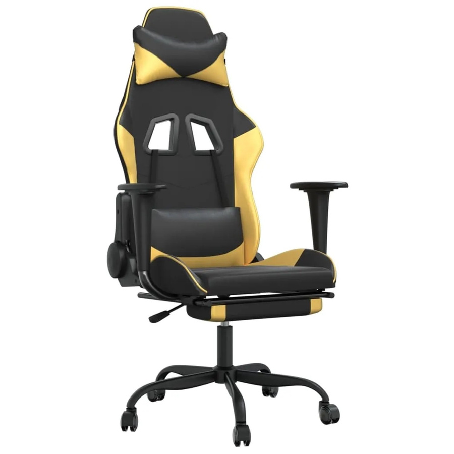vidaXL Gaming-Stuhl Modell 6 in Schwarz und Gold aus Kunstleder mit Fußstütze und Kopfstütze - Bild 2