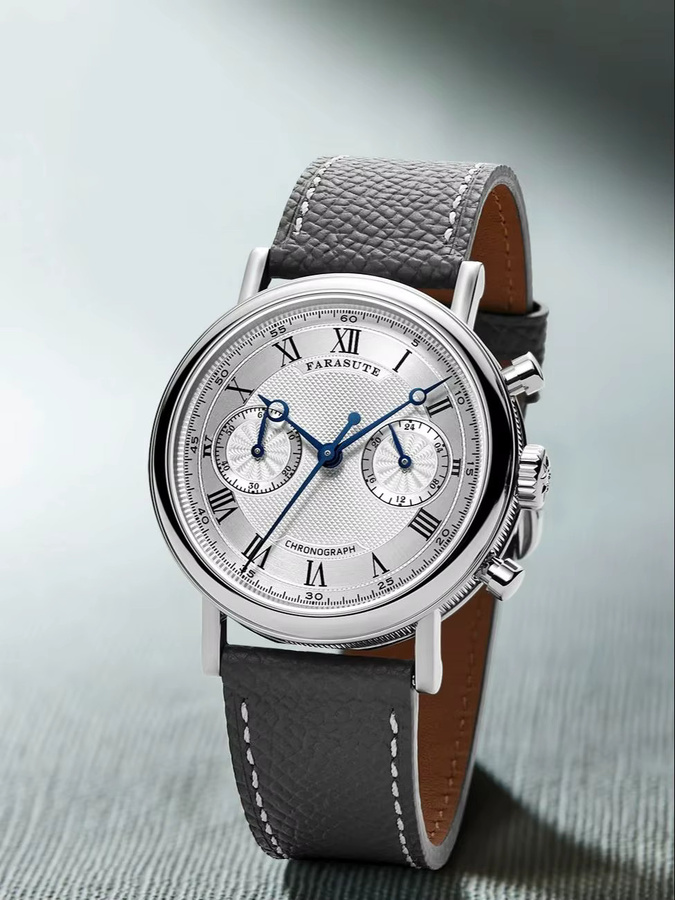FARASUTE Chronograph, Quarz, Edelstahl, Silber, Leder, 39 mm, Herren - Bild 4
