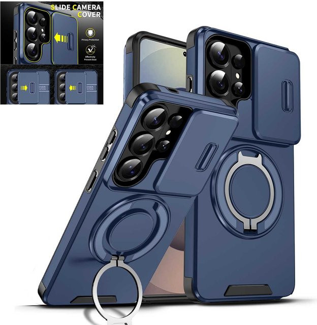 Magnetische Handyhülle für Samsung Galaxy S26 S25 S24 Ultra S25 Edge S24 Plus FE mit 360 Grad drehbarem Halter in Orange oder Blau - Bild 1