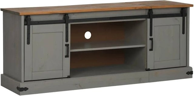 vidaXL TV-Schrank HALDEN aus Massivholz mit 2 Schiebetüren, Grau, B/T/H: 150 x 40 x 60 cm - Bild 1