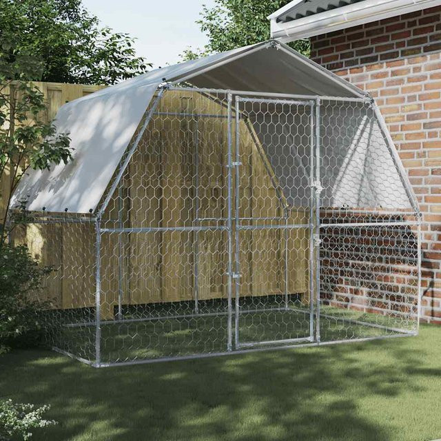 vidaXL Hundezwinger aus verzinktem Stahl mit Dach und Tür, Silber, B: 230 cm, H: 195 cm, T: 195 cm - Bild 2