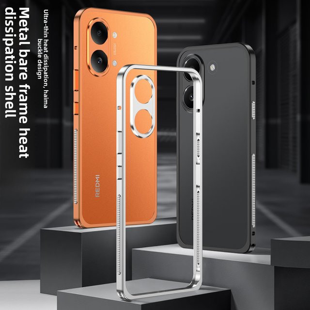 Xiaomi POCO X8 Pro / X8 Pro Max Schutzhülle mit Metallrahmen und Seepferdchen-Schnallen-Design sowie Linsenschutzring in Silber oder Orange - Bild 1