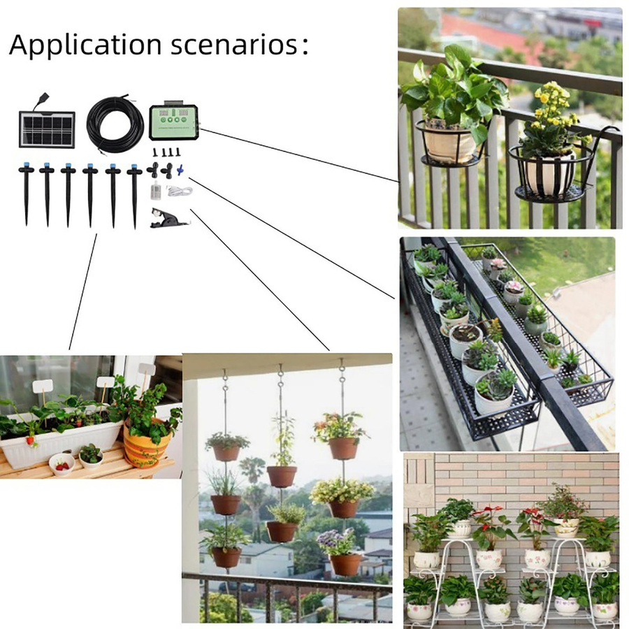 KaiSai Solar Automatisches Tropfbewässerungssystem mit Timer für Garten und Pflanzen Innen und Außen inklusive Düsen und Regenwassersammler Kit - Bild 8